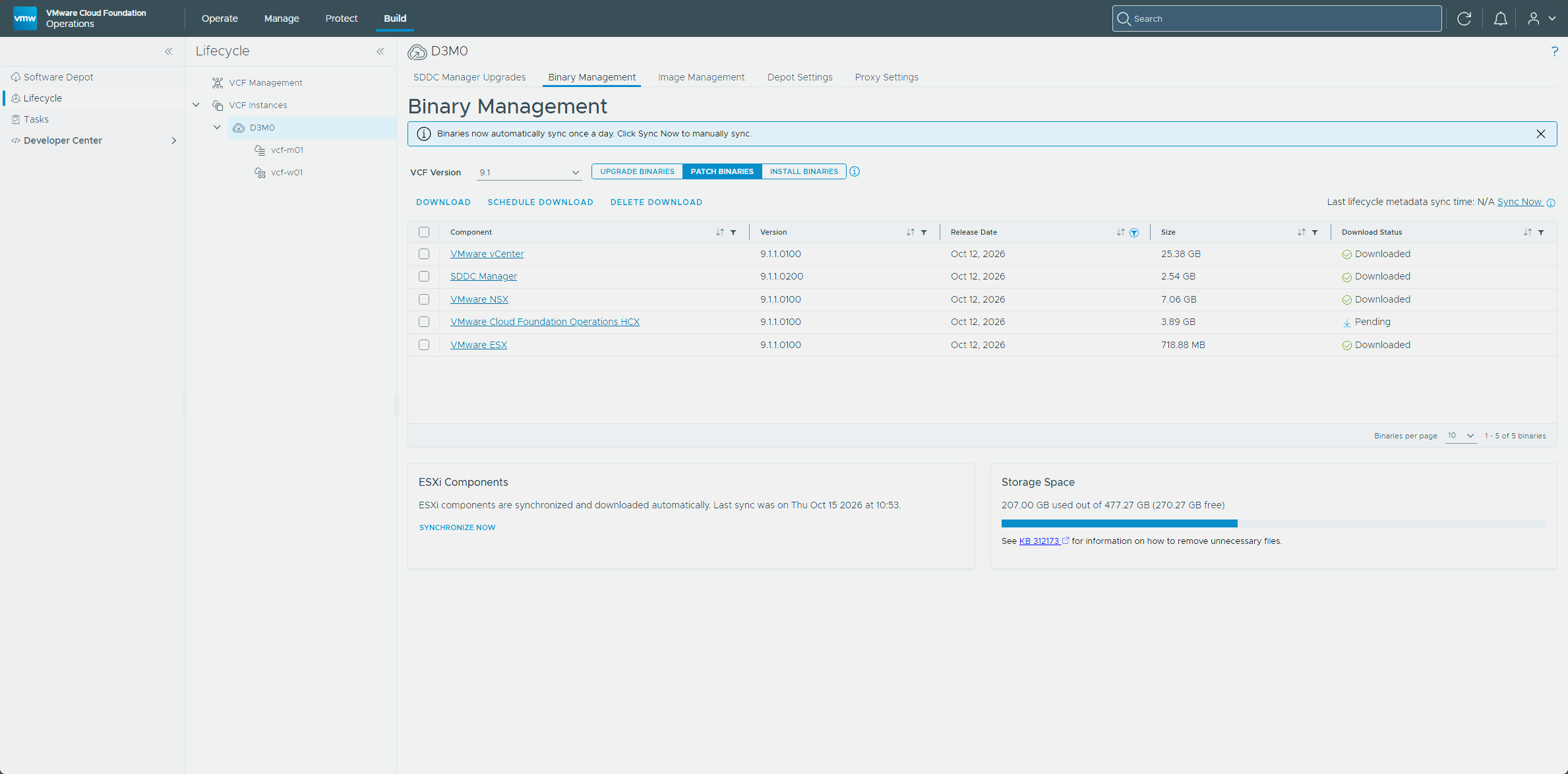 The patch binaries downloaded in Binary Management