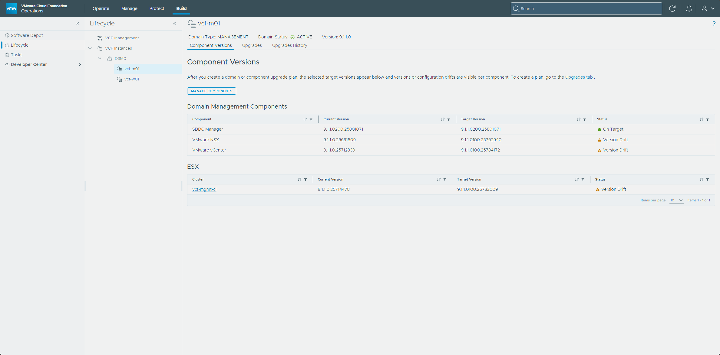Component Versions after the SDDC Manager upgrade