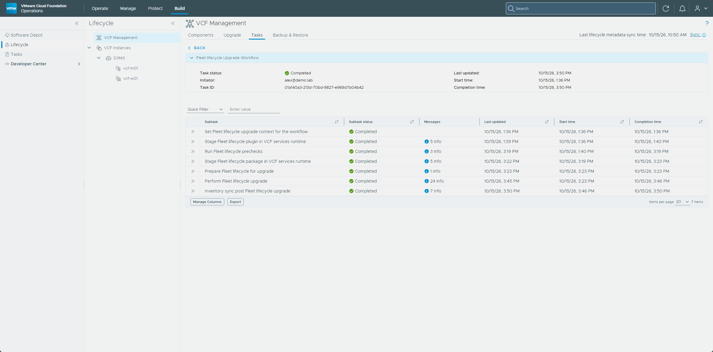 The Fleet lifecycle Upgrade Workflow completed