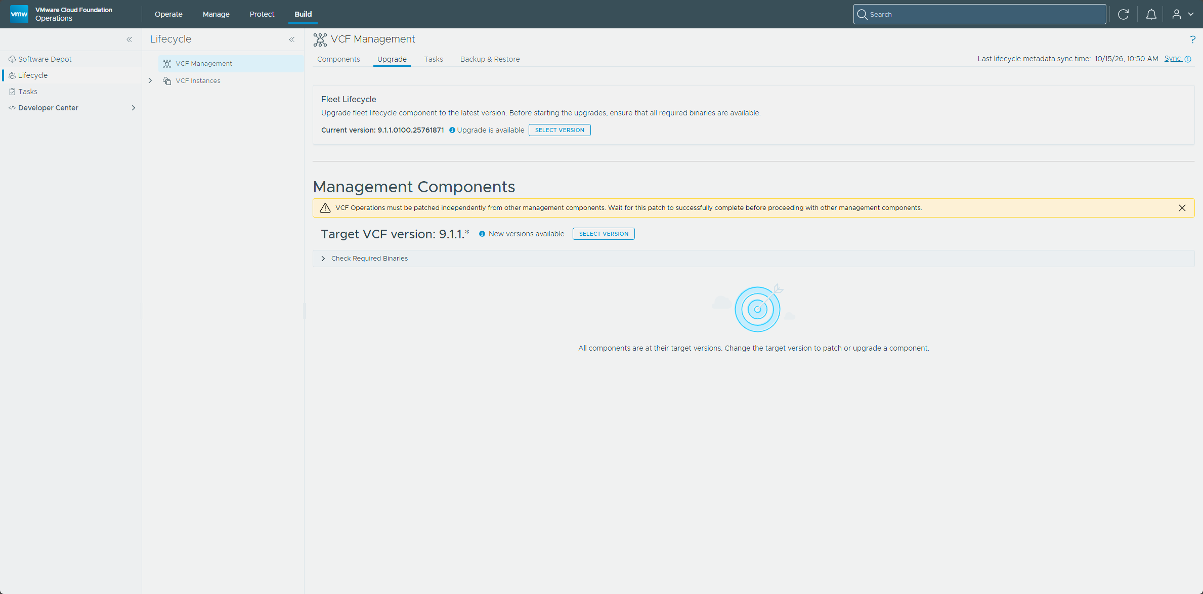 The Upgrade tab with Fleet Lifecycle at the top