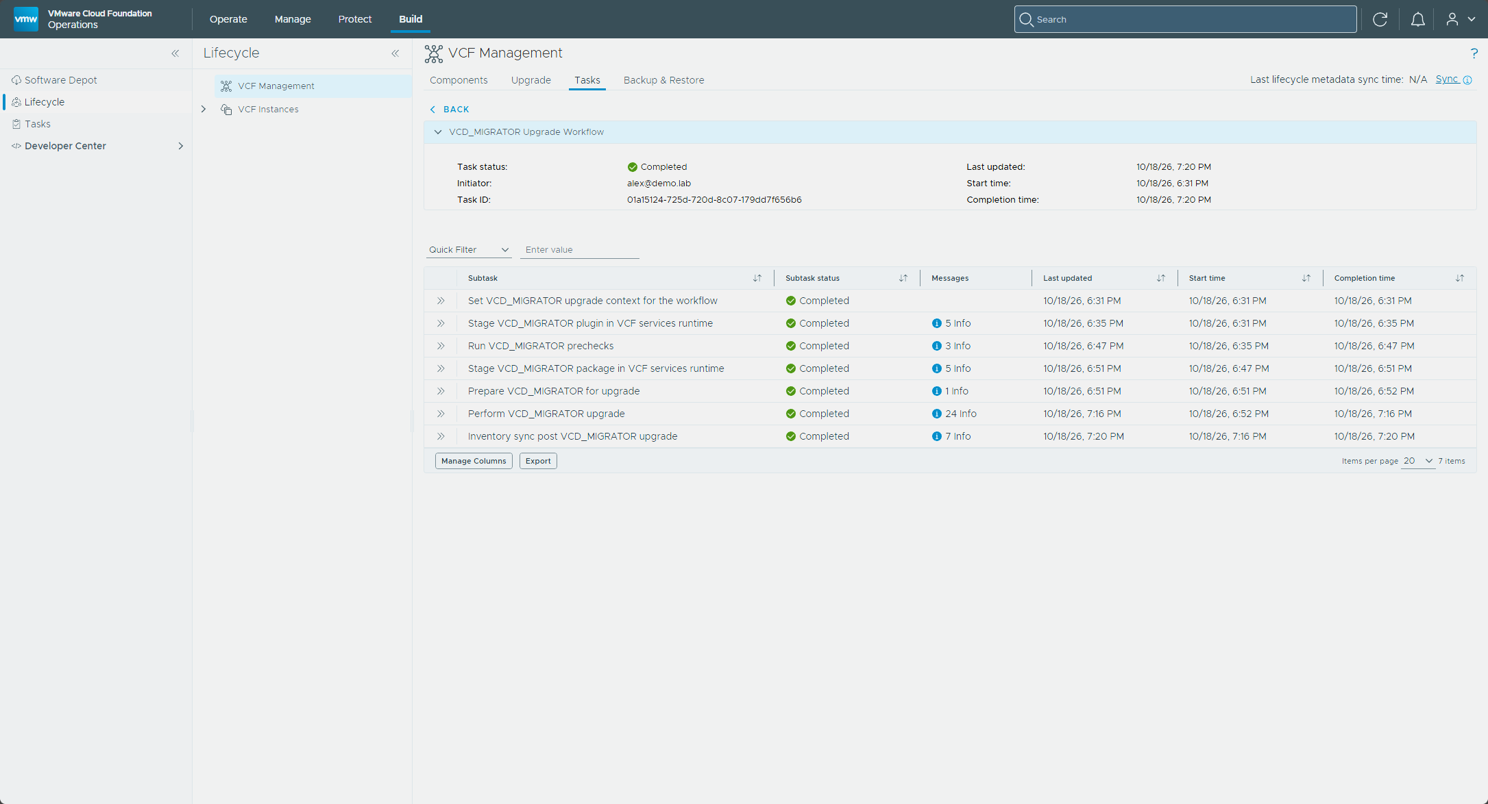 The Migration service engine upgrade workflow completed