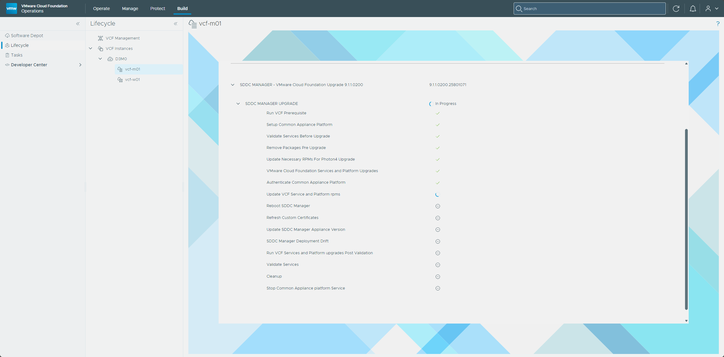 The SDDC Manager upgrade steps