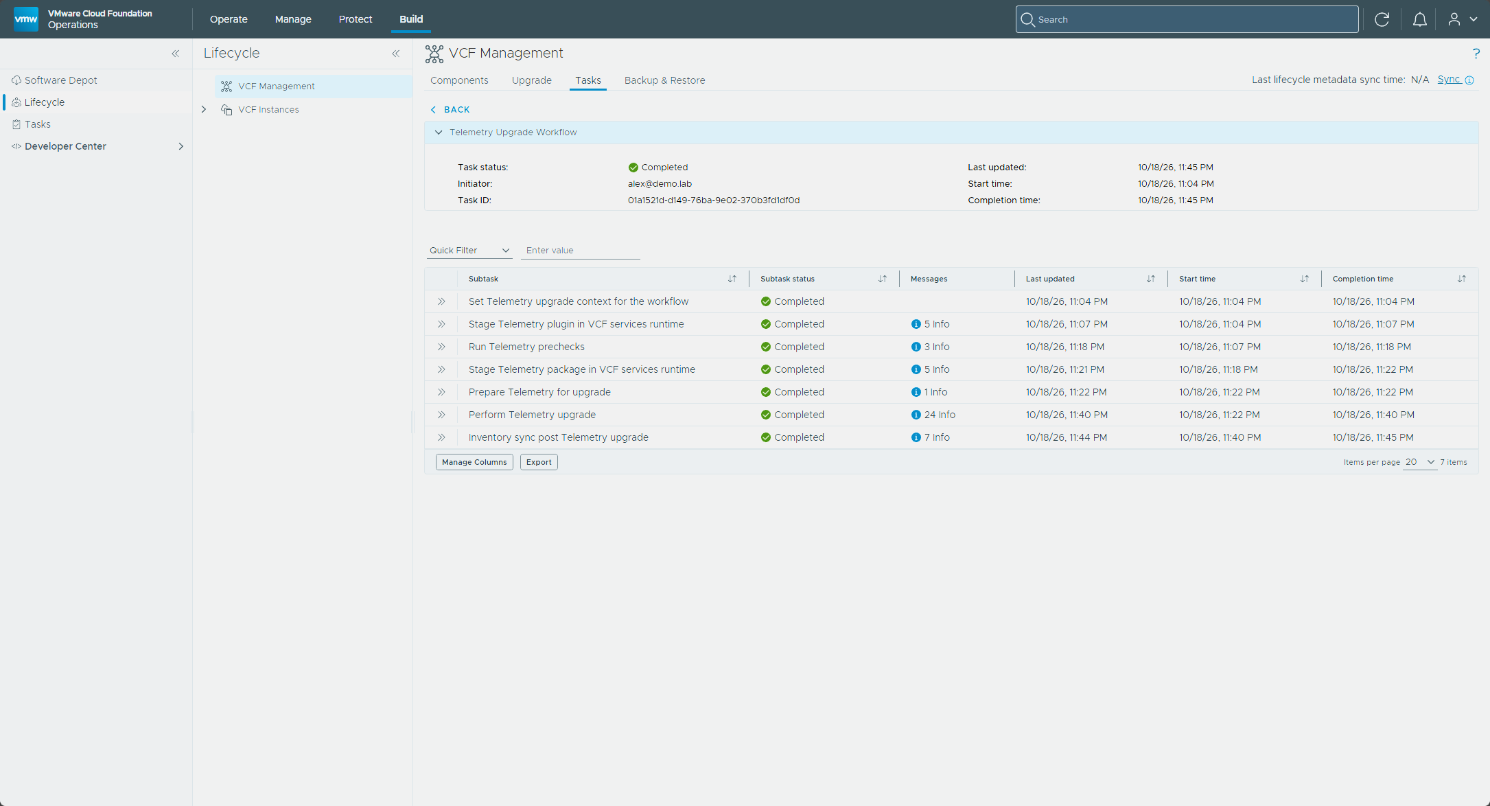The Telemetry upgrade workflow completed