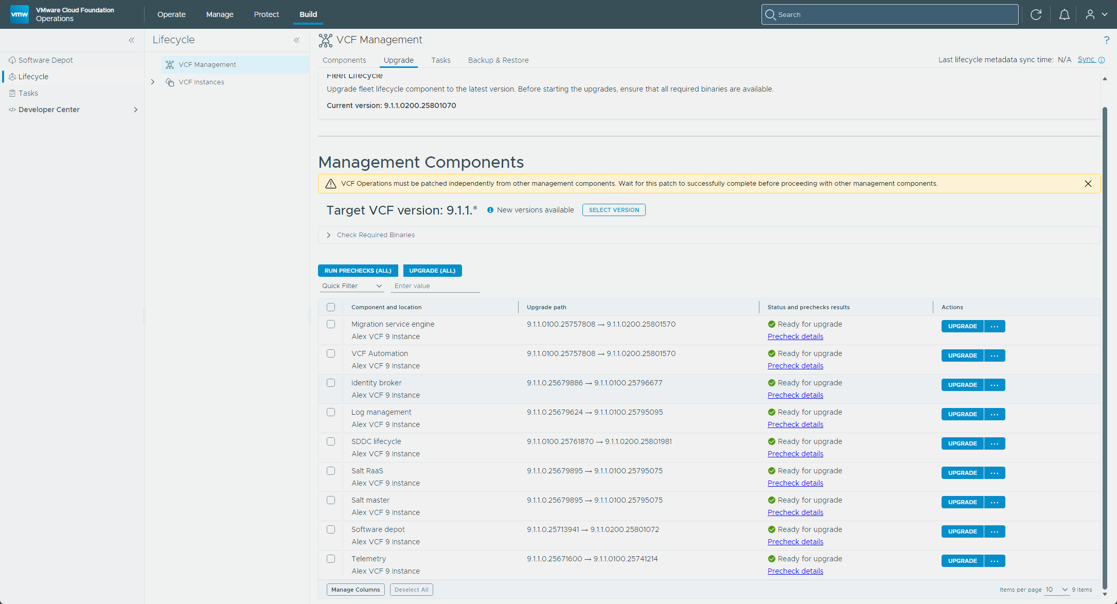 The Upgrade tab with the runtime row gone