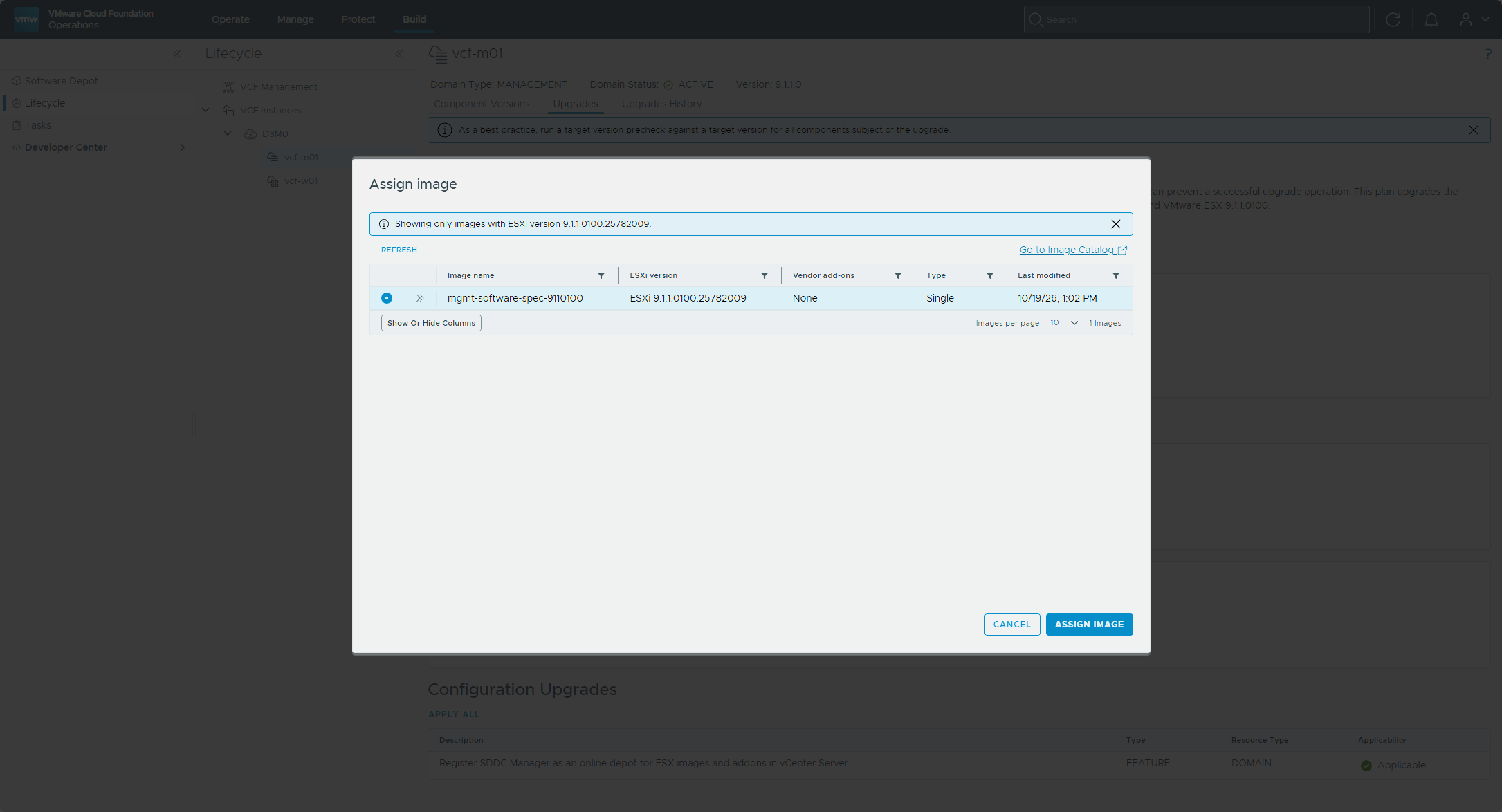 The Assign Image dialog listing the imported image