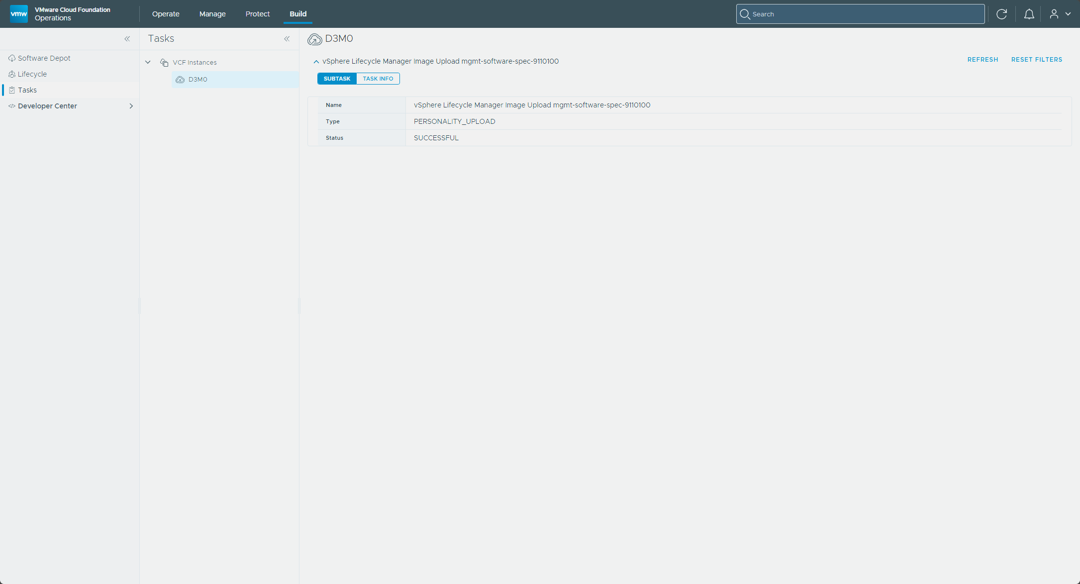 The image upload task Successful in the Tasks panel