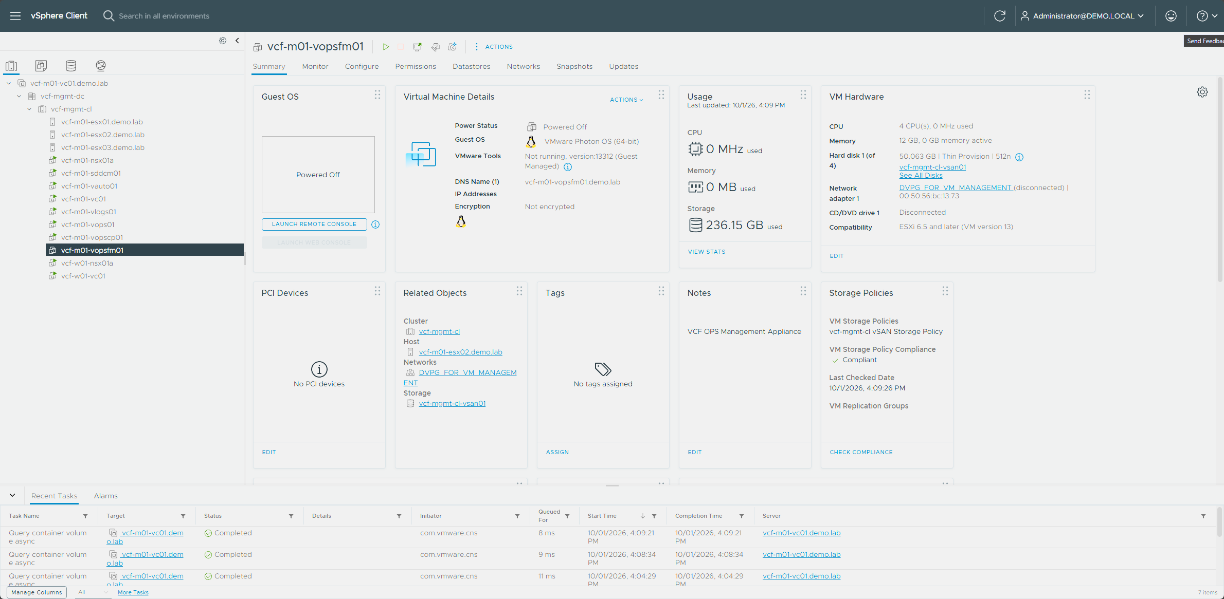 The Fleet Management appliance powered off but still in the vCenter inventory