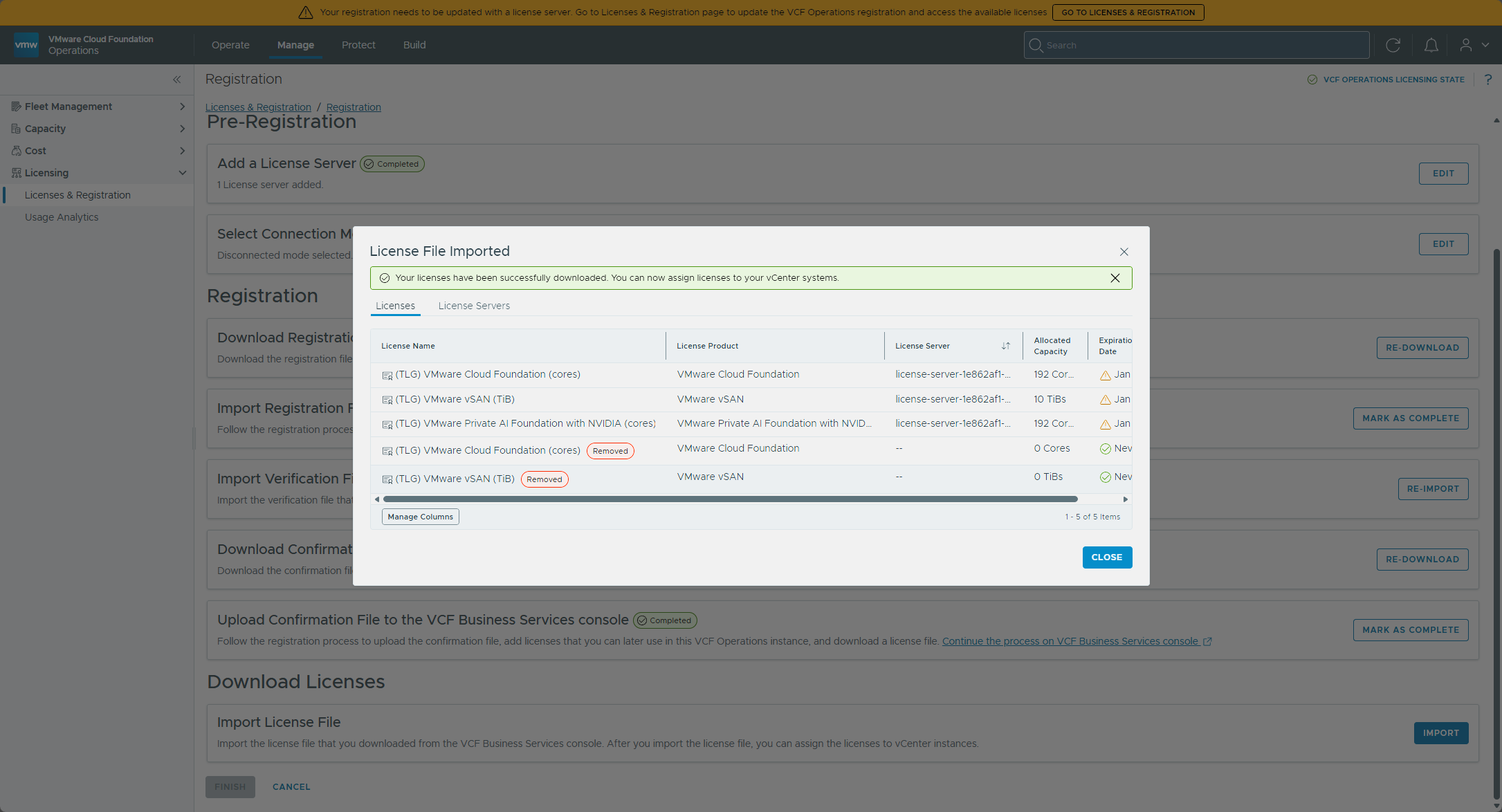 The License File Imported dialog
