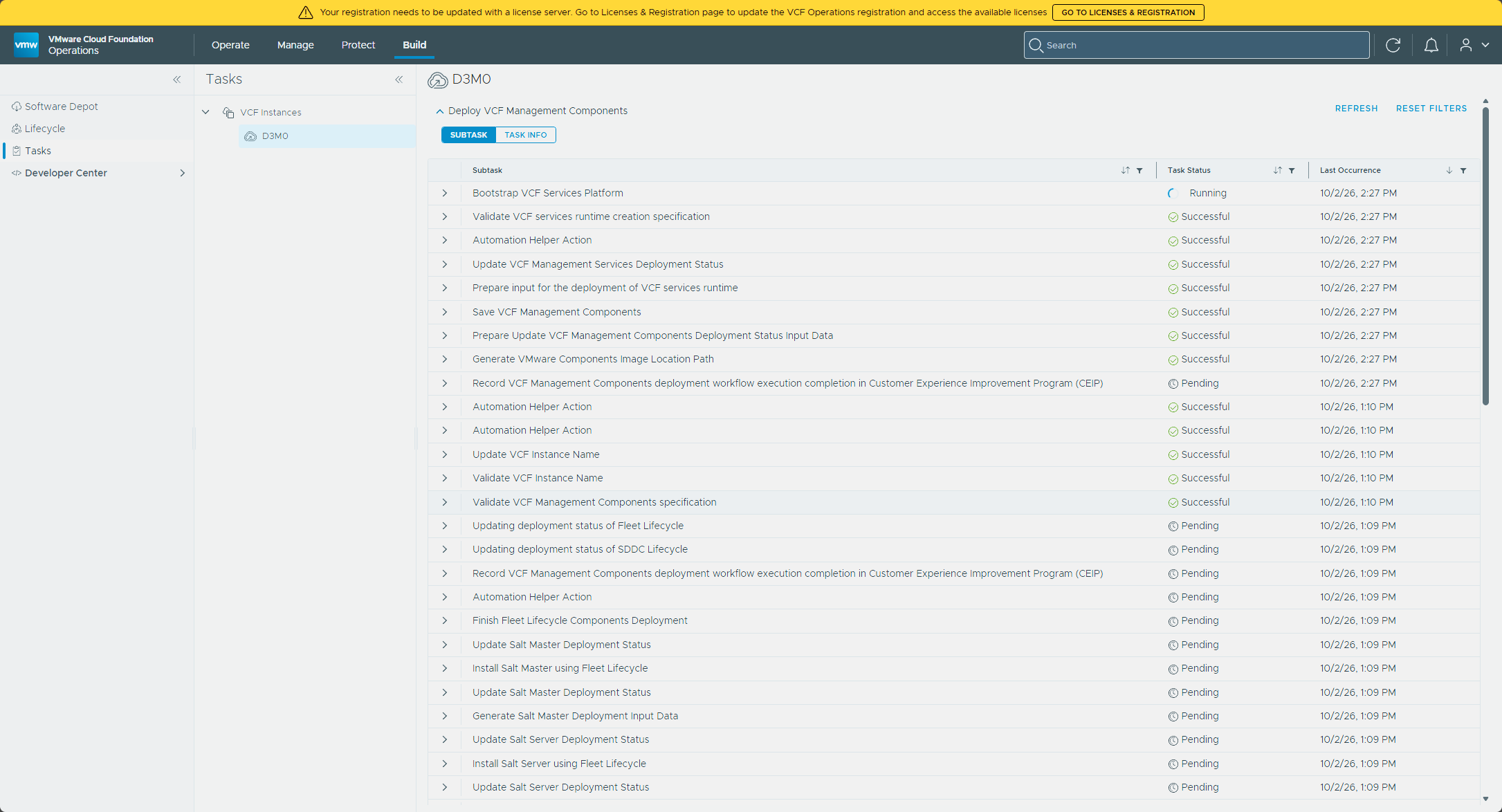 VCF Management Services deployment in progress