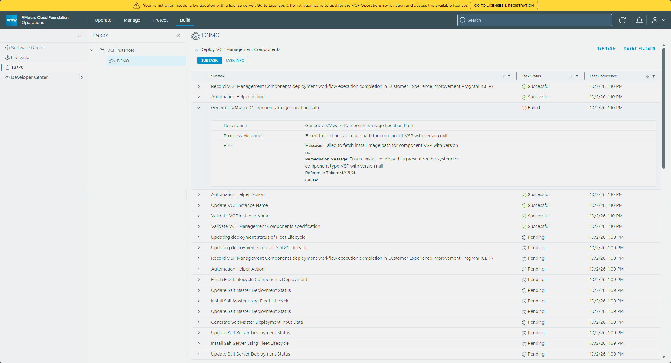 The Deploy VCF Management Components task failing at Generate VMware Components Image Location Path