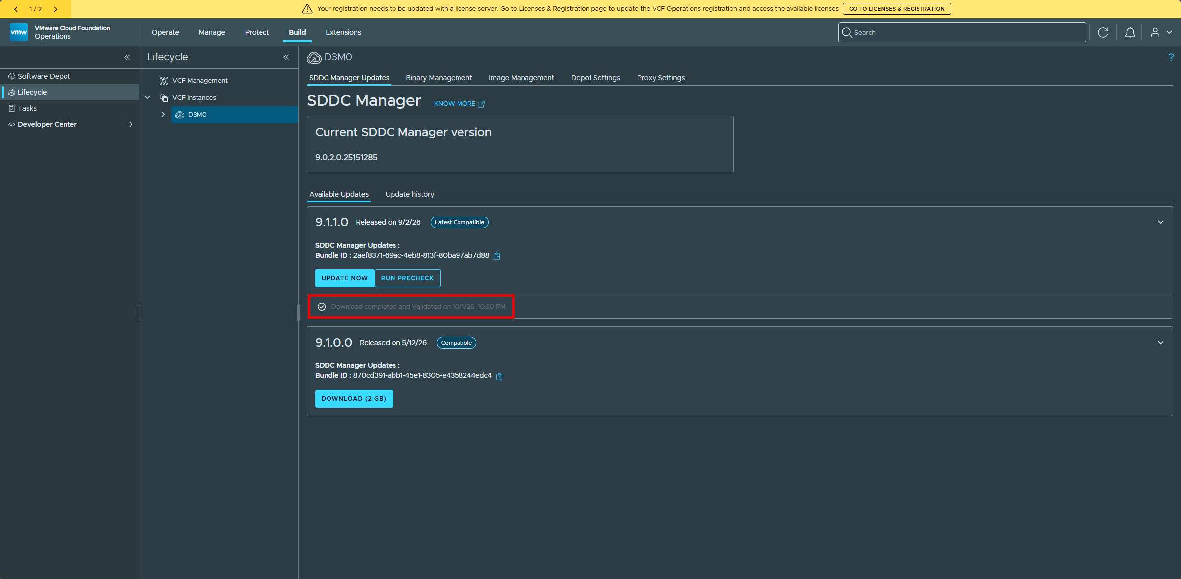Downloading the SDDC Manager 9.1 binary