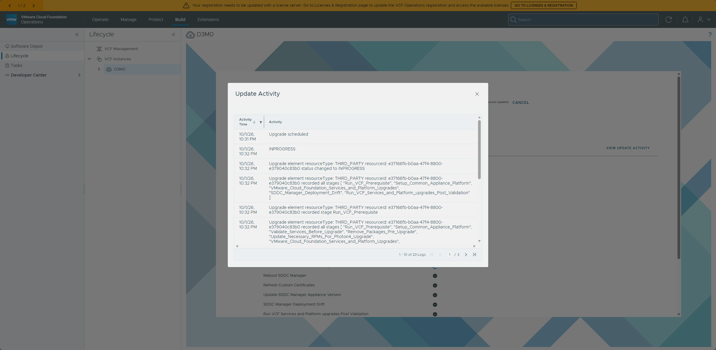 Monitoring SDDC Manager upgrade tasks via View Update Activity