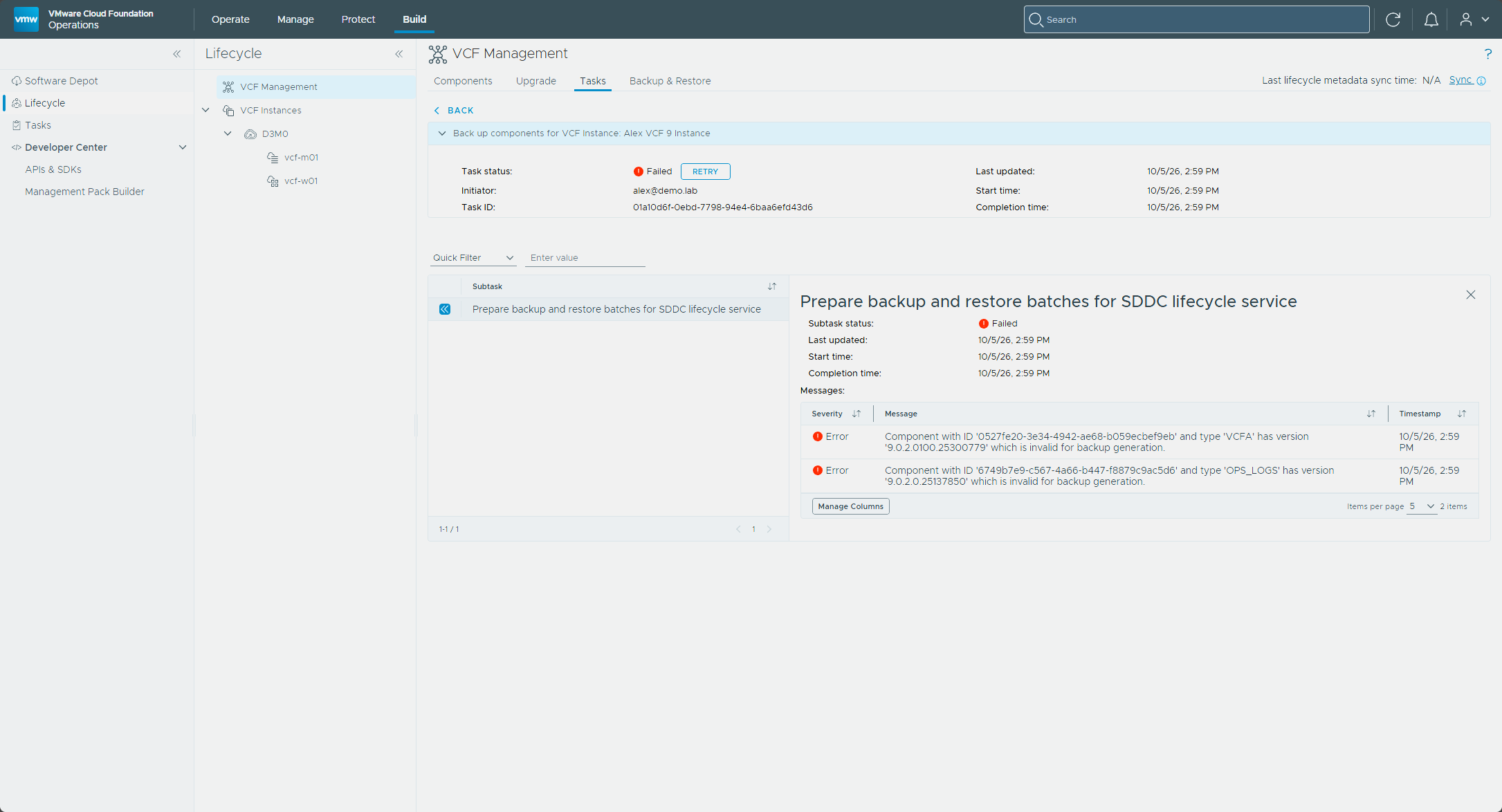 The Back Up Now task failing for the 9.0.2 components