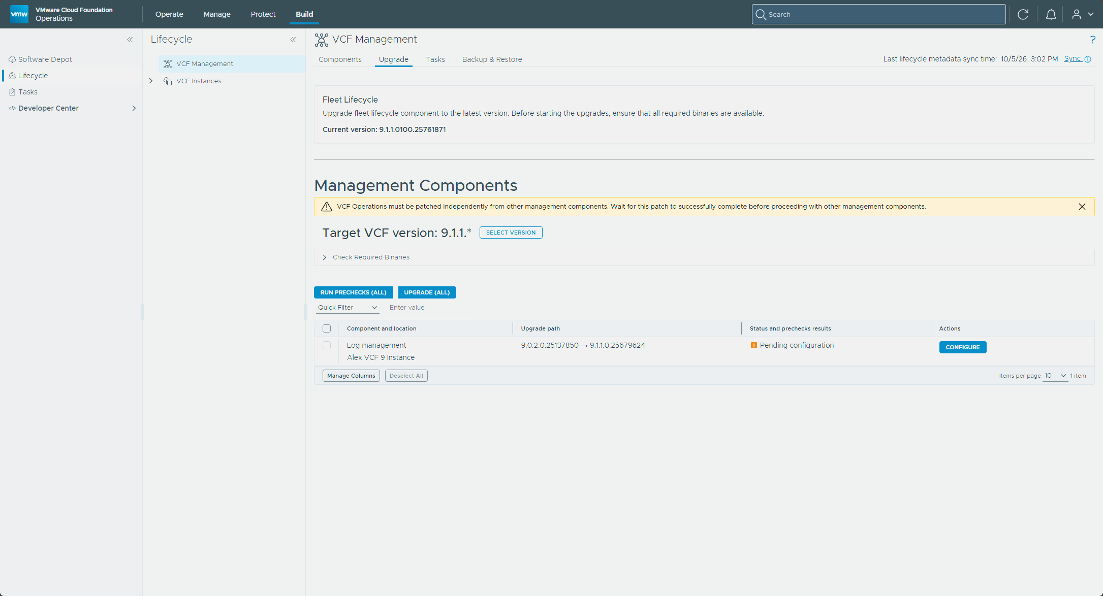 VCF Operations Lifecycle - Log Management 9.1 step