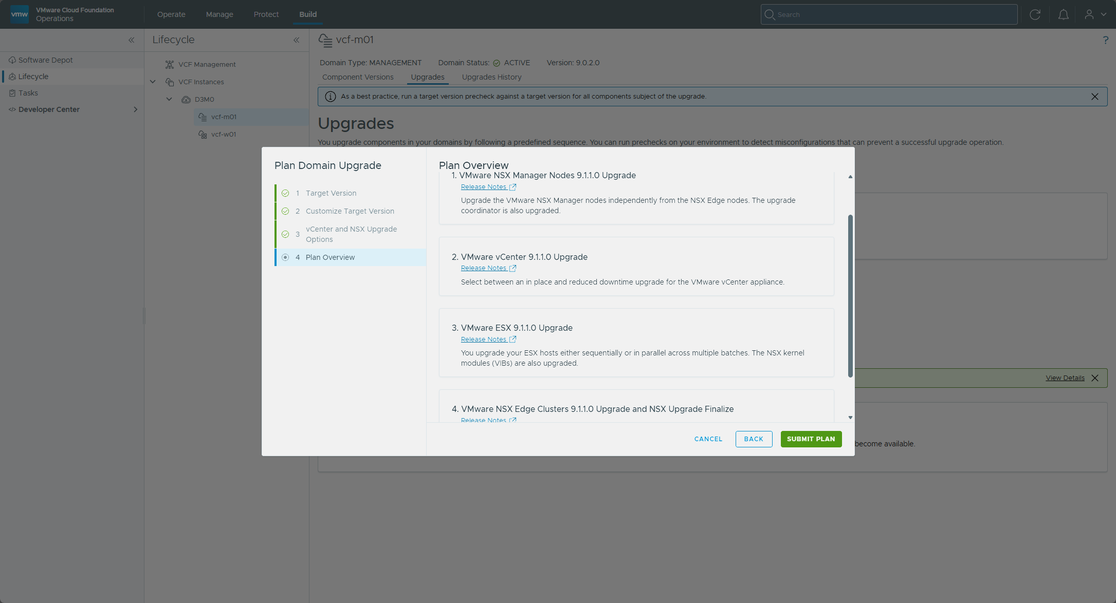 The Plan Overview step ending in Submit Plan