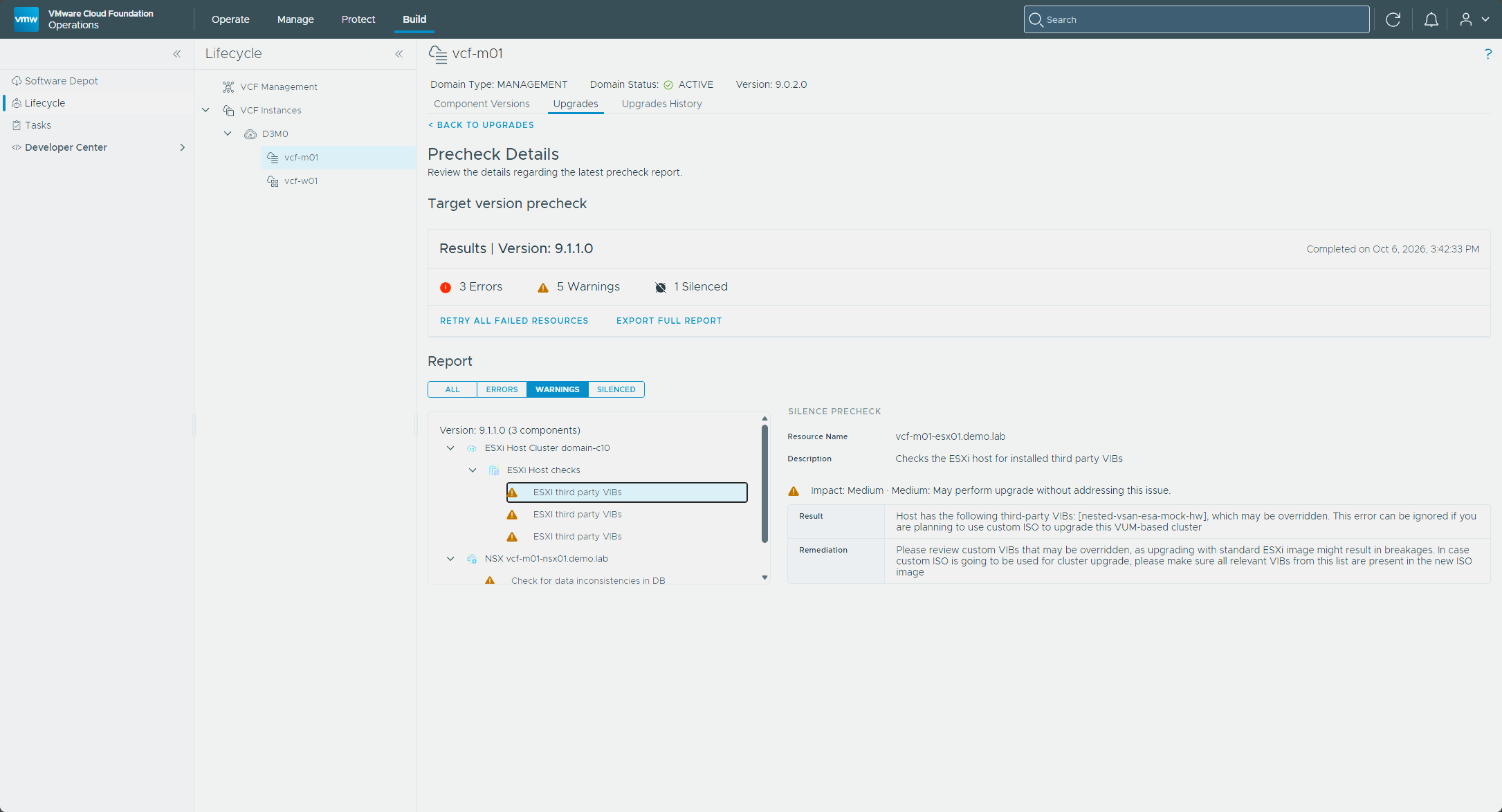 The ESXi third party VIBs warning for esx01