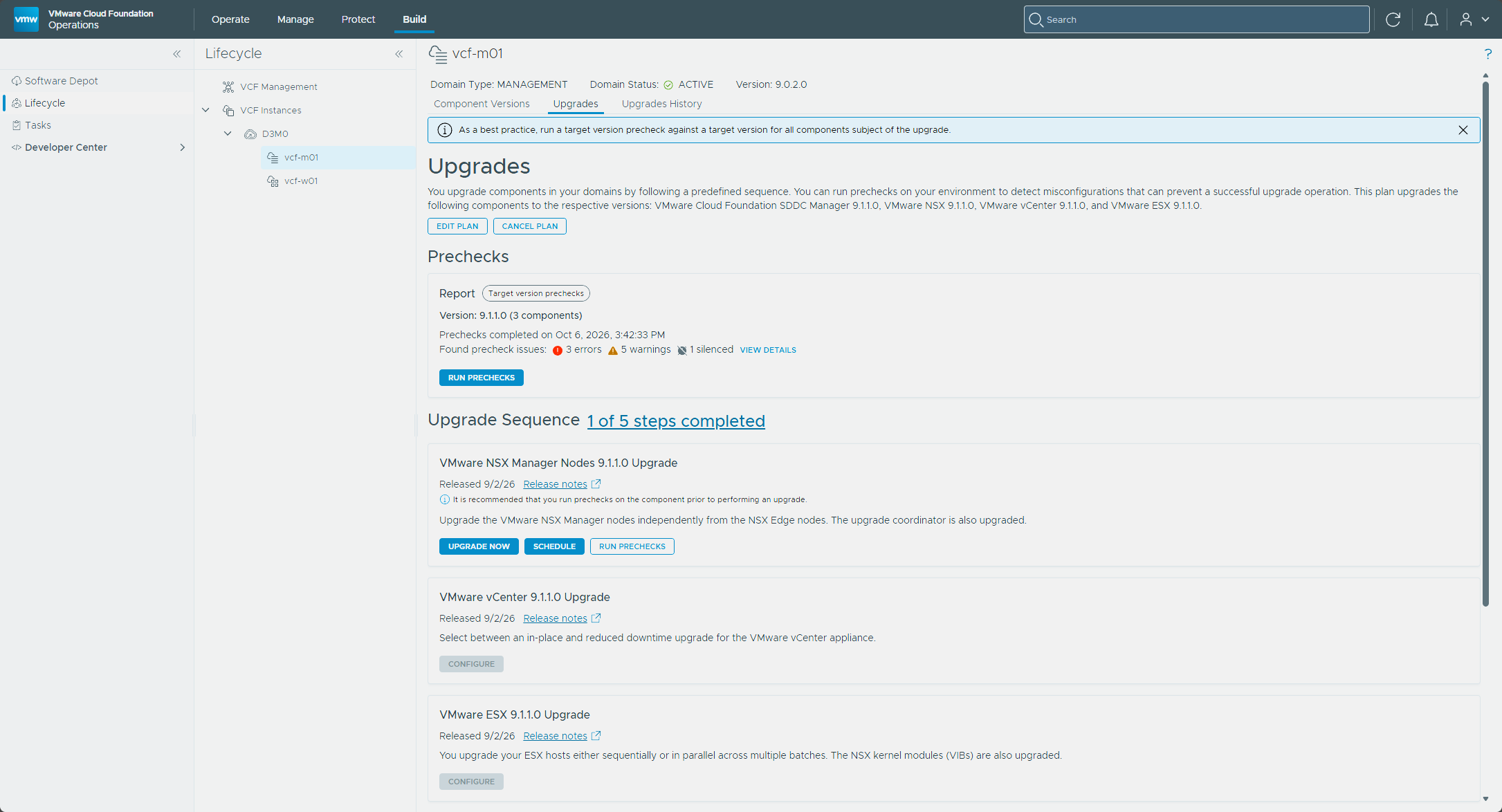 The Upgrades tab and its upgrade sequence