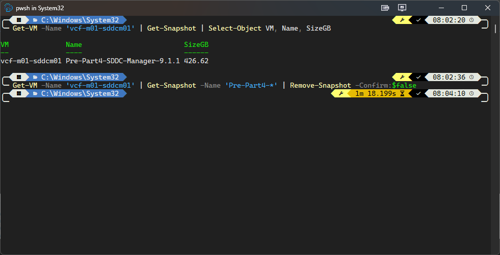 Removing the SDDC Manager snapshot with PowerCLI