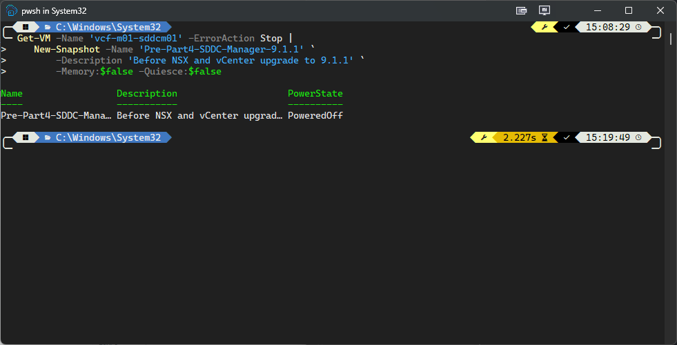 PowerCLI creating the SDDC Manager snapshot