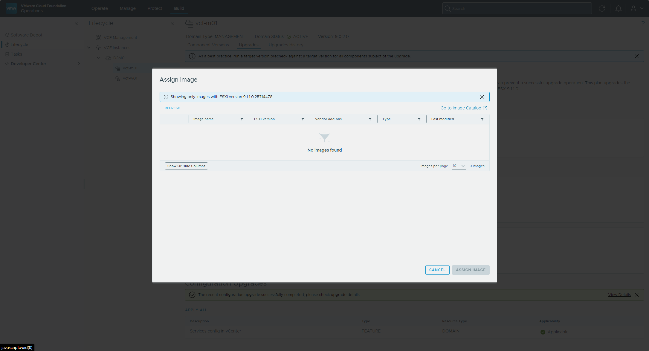The Assign Image dialog showing no images found