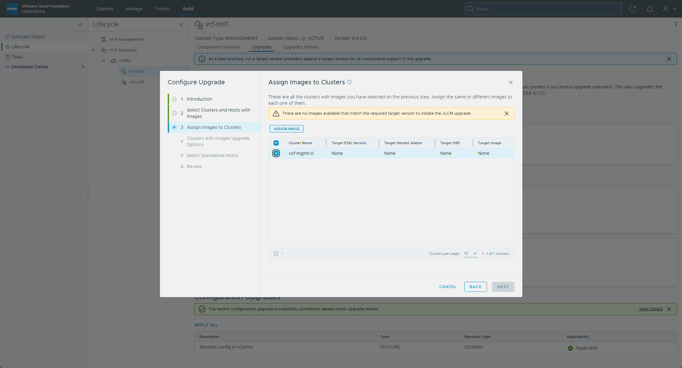 The warning on the Assign Images to Clusters step