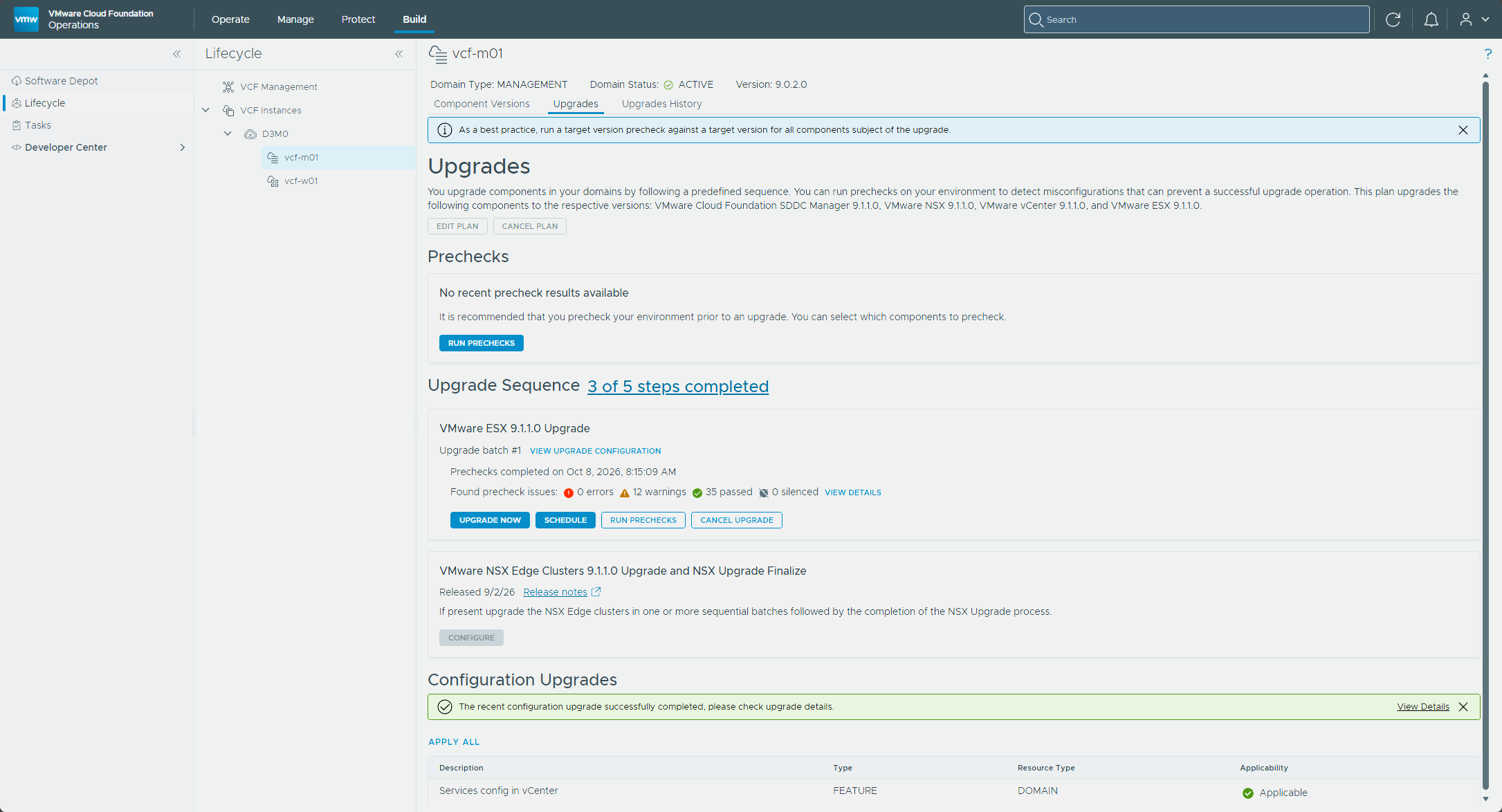 The ESX precheck after the cleanup, with no errors