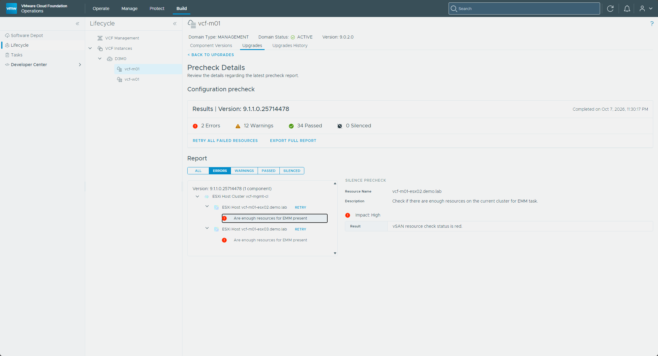 The two ESX precheck errors
