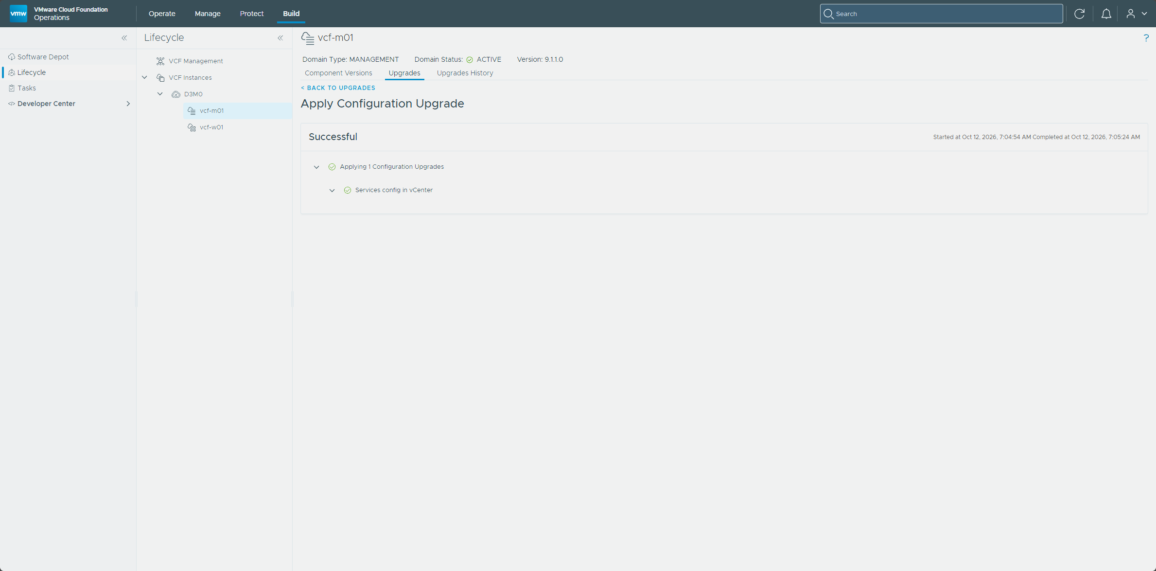 The configuration upgrade completed successfully
