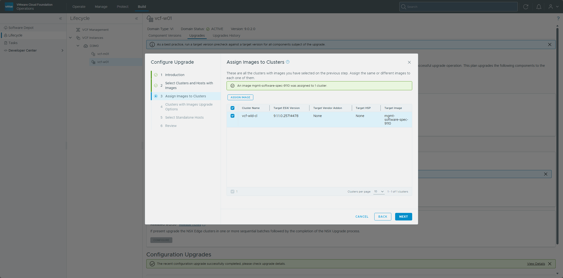 The image assigned to the workload cluster