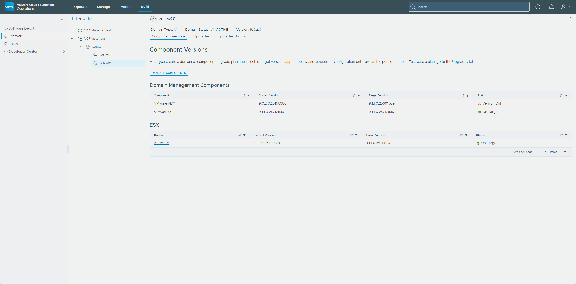 The workload cluster on target after the ESX upgrade