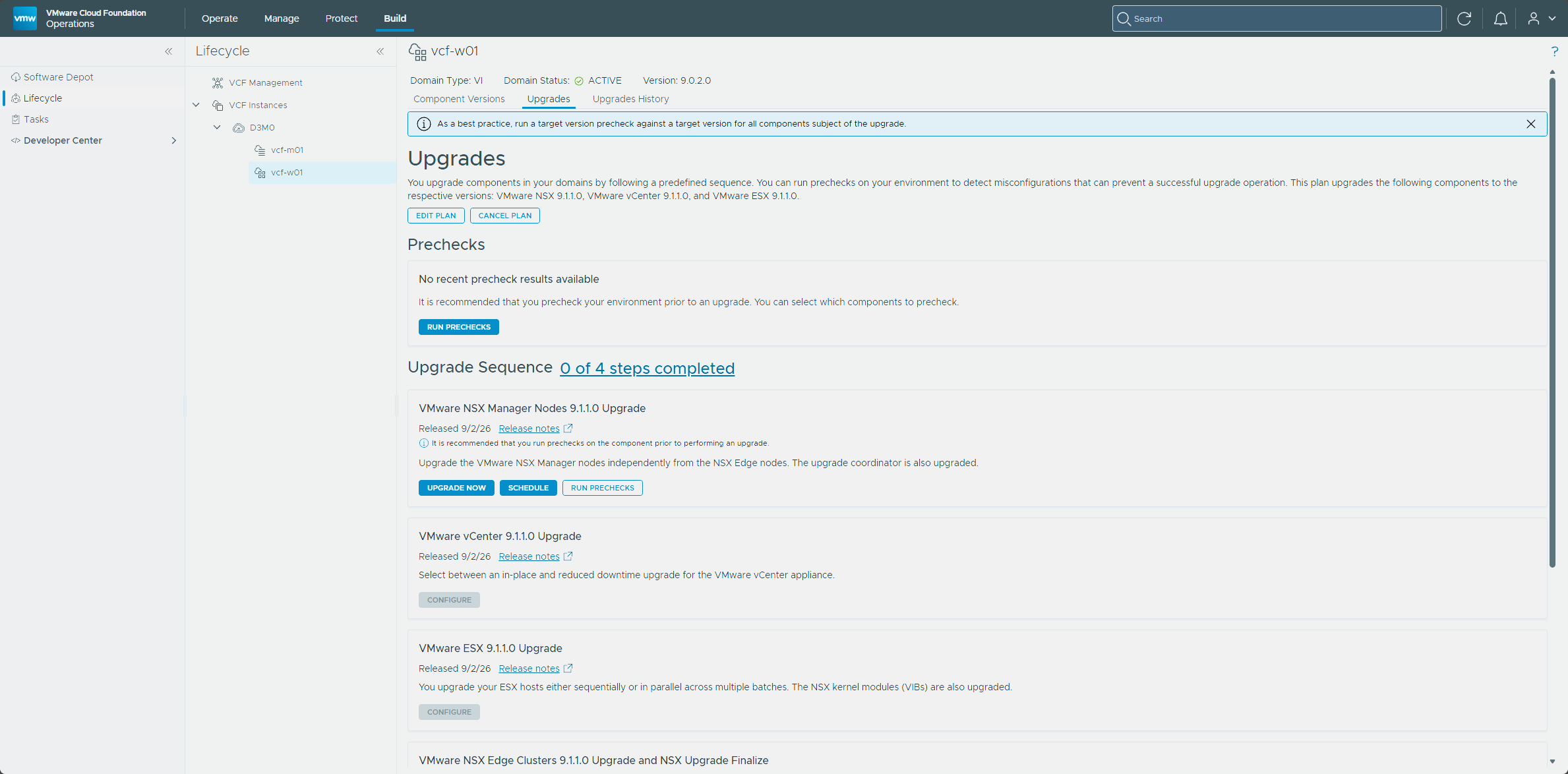 The submitted workload domain upgrade plan