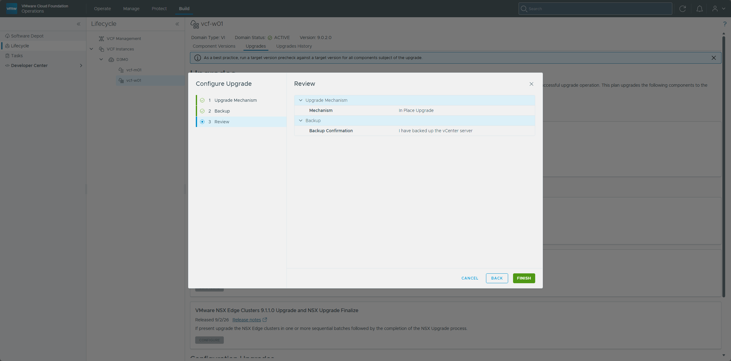The vCenter upgrade configuration review