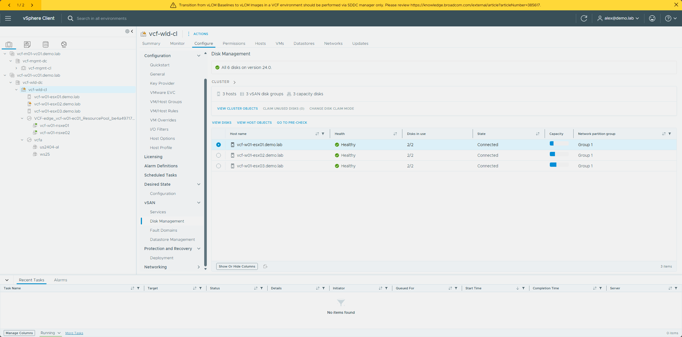 The workload cluster’s disks on on-disk format version 24.0
